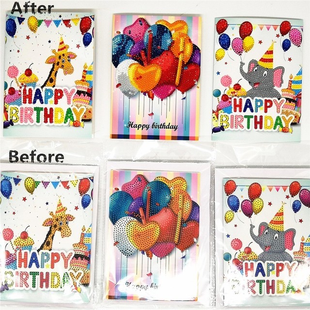 High Quality Diamond Painting Gift Card Happy Birthday Paper Greeting  Postcards Craft DIY Kids Festival Greet